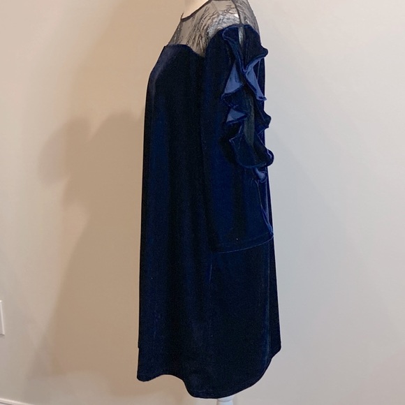 Umgee Blue Velvet Ruffle-Sleeve Semi-Formal Dress - Picture 2 of 6